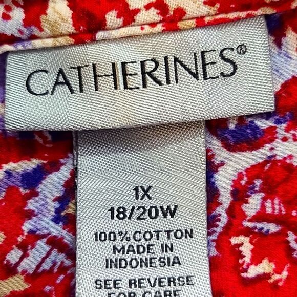 Catherines Red, White & Blue Print Lobgsleeve Buttondown Top, Size 1X - Picture 8 of 8